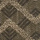 Beige and brown geometric fabric swatch with interlocking diamond weave, coarse texture, and subtle sheen, likely jute or linen blend.